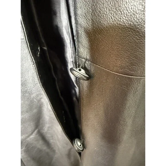 Vintage USA Leather Coat Women's 3X Black Button Front Jacket Pockets Soft 90's - Picture 11 of 12